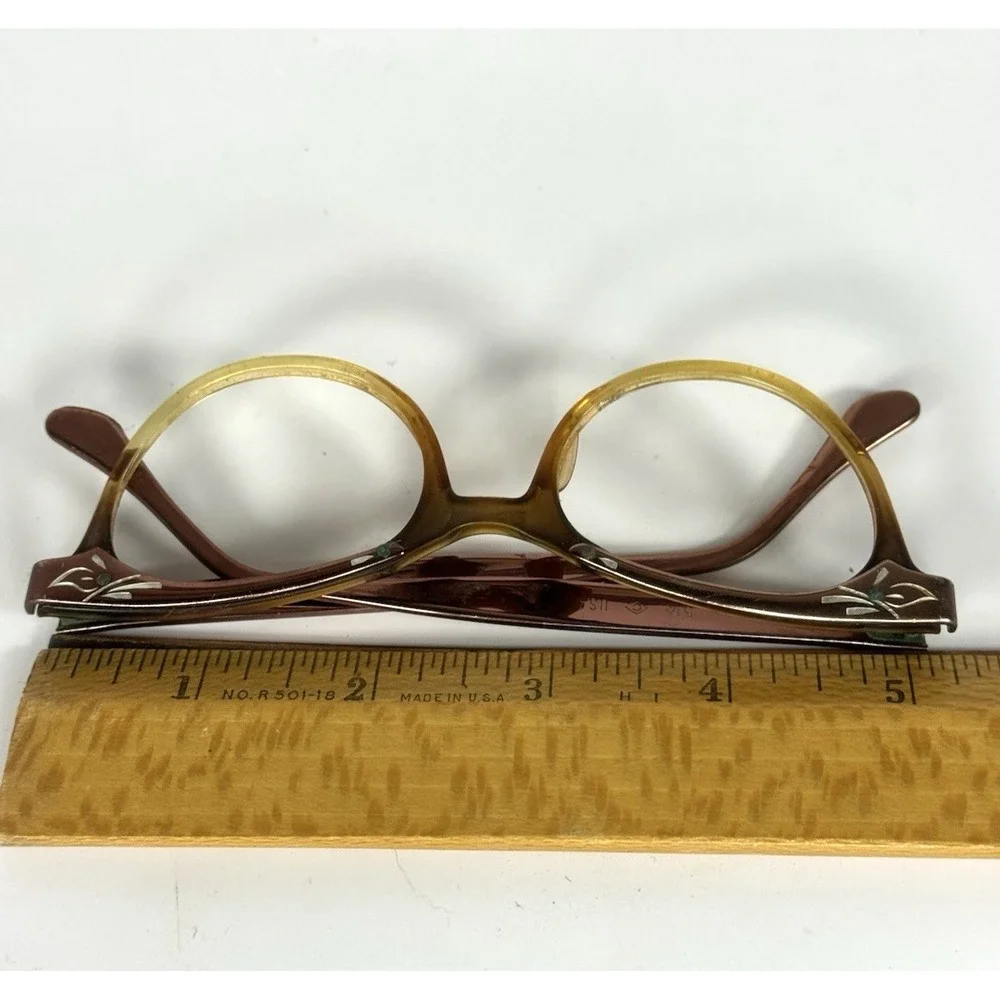 Vintage Metallic Rose Gold‎ Cat Eyeglass Frames Women's 1950s Rockabilly Pinup